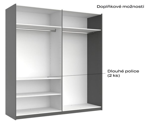 Skříň s posuvnými dveřmi 2,0x2,1m (Dveře Grafit/Zrcadlo) série N Doni