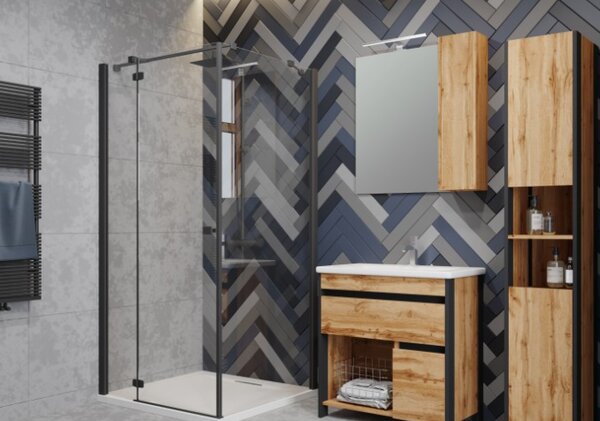 Lavedo Bronx Wotan Oak 65 – závěsná koupelnová galerka se zrcadlem a LED osvětlením (chrom 30 cm) | Lavedo by Aplomo