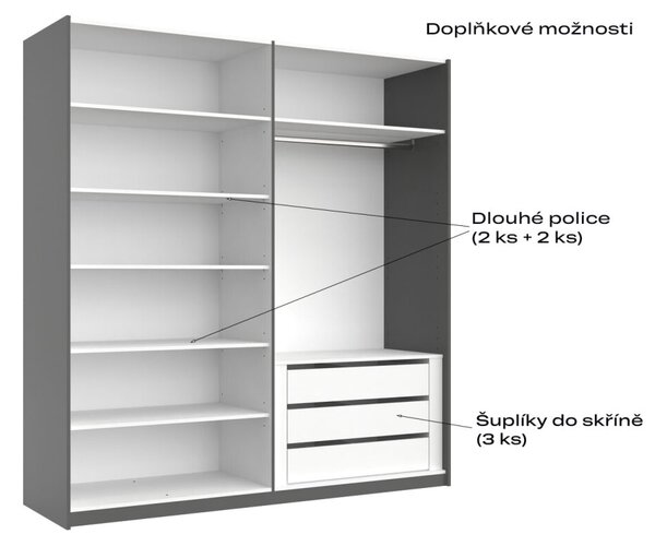 Skříň s posuvnými dveřmi 2,0x2,1m (Dveře Grafit/Zrcadlo) série N Doni