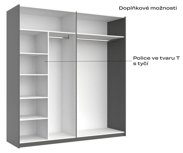 Skříň s posuvnými dveřmi 2,0x2,1m (Dveře Grafit/Zrcadlo) série N Doni