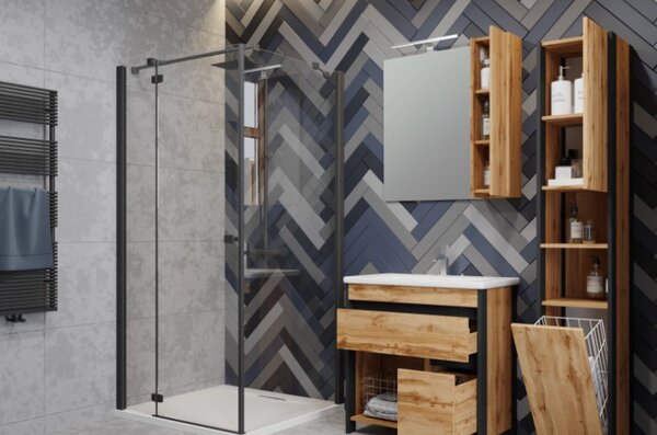 Lavedo Bronx Wotan Oak 65 – závěsná koupelnová galerka se zrcadlem a LED osvětlením (chrom 30 cm) | Lavedo by Aplomo