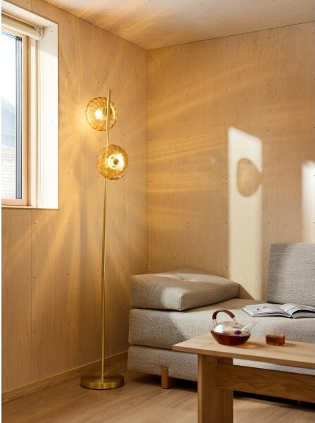 Osram - Stojací lampa GOLD GLASS 2xE14/12W/230V zlatá/kouřová béžová