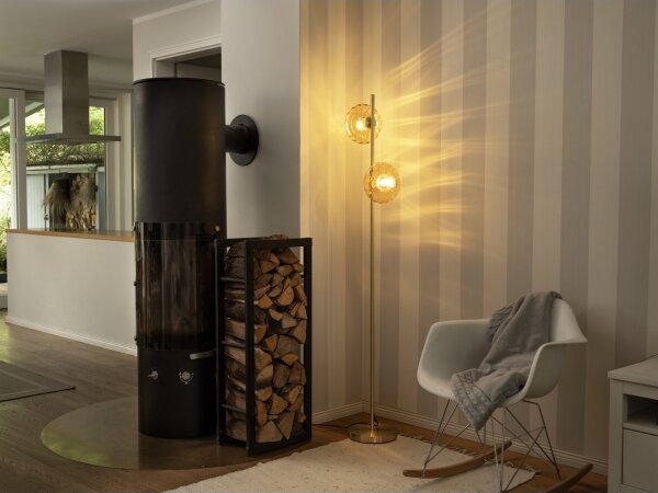 Osram - Stojací lampa GOLD GLASS 2xE14/12W/230V zlatá/kouřová béžová