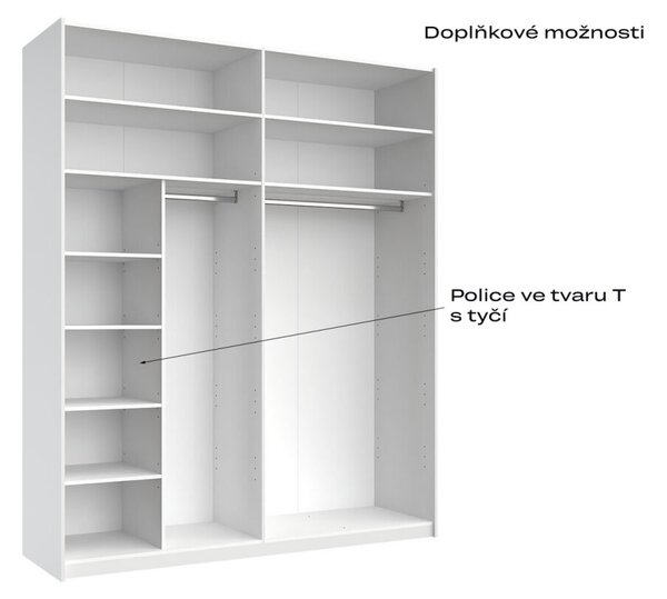 Skříň s posuvnými dveřmi 2,0x2,4m (Dveře Lesklé Bílé/Zrcadlo), série N Family