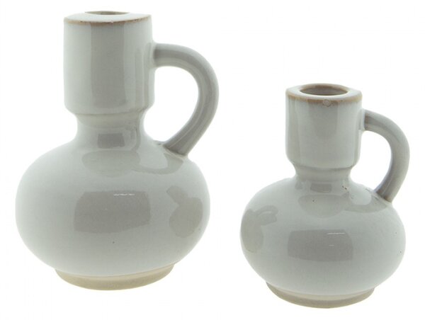 Béžový porcelánový svícen na úzkou svíčku Gerjen – 12x10x14 cm