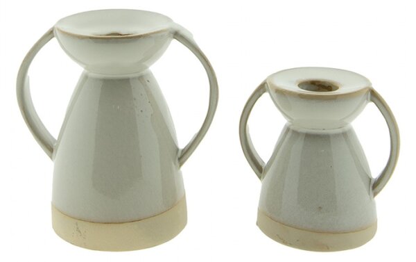 Béžový porcelánový svícen na úzkou svíčku Gerjen – 9x7x9 cm