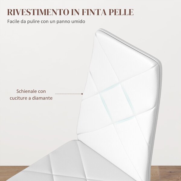 HOMCOM Sada 6 čalouněných jídelních židlí s vysokým opěradlem, kuchyňské židle z imitace kůže s diamantovým prošíváním, s protiskluzovými nohama a oce