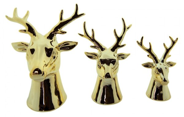 Zlatá porcelánová dekorace Jelen S – 7x6x12 cm