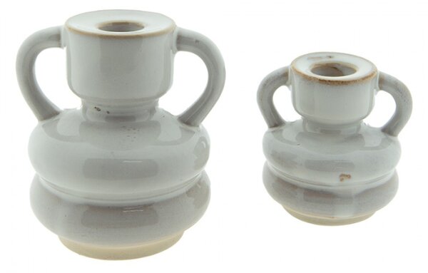 Béžový porcelánový svícen na úzkou svíčku Gerjen – 9x9 cm