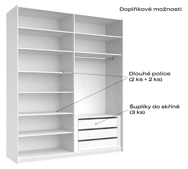 Skříň s posuvnými dveřmi 2,0x2,4m (Dveře Lesklé Bílé/Zrcadlo), série N Family