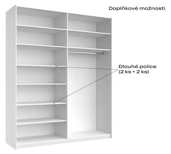 Skříň s posuvnými dveřmi 2,0x2,4m (Dveře Lesklé Bílé/Zrcadlo), série N Family