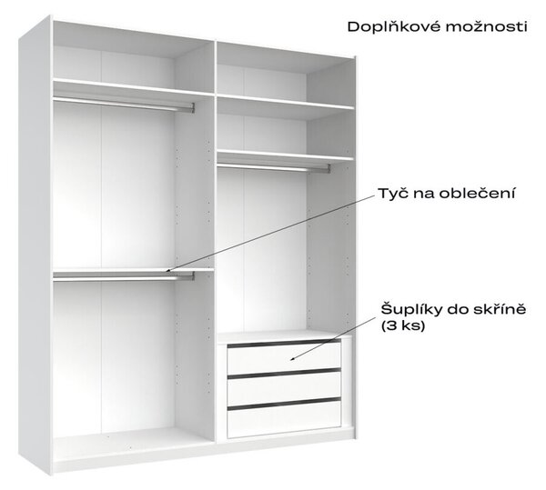 Skříň s posuvnými dveřmi 2,0x2,4m (Dveře Lesklé Bílé/Zrcadlo), série N Family