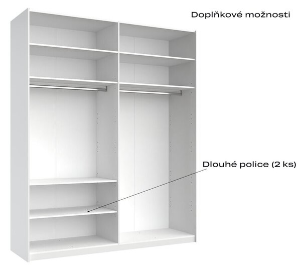 Skříň s posuvnými dveřmi 2,0x2,4m (Dveře Lesklé Bílé/Zrcadlo), série N Family