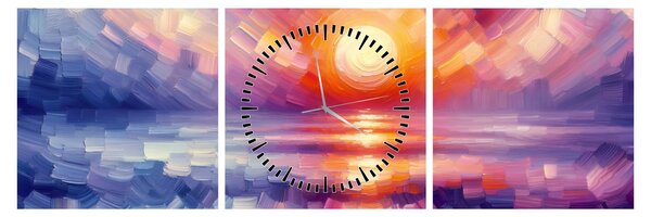 Obraz - Barevný umělecký západ slunce (s hodinami) (90x30 cm)