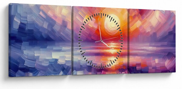 Obraz - Barevný umělecký západ slunce (s hodinami) (90x30 cm)