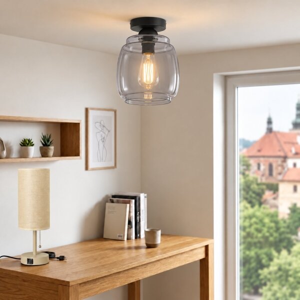 BRILAGI - LED Stropní svítidlo R GLASS 1xE27/60W/230V pr. 26 cm černá/kouř šedá