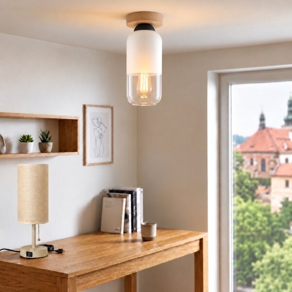 BRILAGI - LED Stropní svítidlo RETRO GLASS 1xE27/60W/230V pr. 14 cm dub/bílá