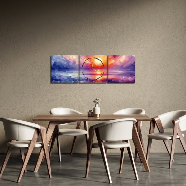 Obraz - Barevný umělecký západ slunce (s hodinami) (90x30 cm)