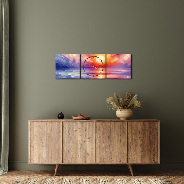 Obraz - Barevný umělecký západ slunce (s hodinami) (90x30 cm)