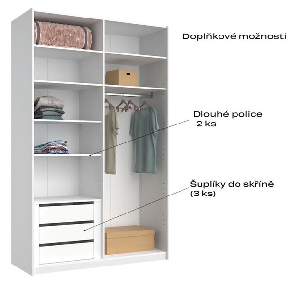 Skříň s posuvnými dveřmi 1,5x2,4m (Dveře Lesklé Bílé/Zrcadlo), série N Family