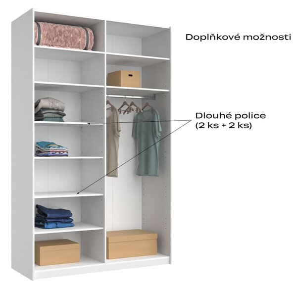 Skříň s posuvnými dveřmi 1,5x2,4m (Dveře Lesklé Bílé/Zrcadlo), série N Family