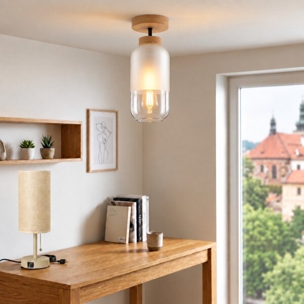 BRILAGI - LED Přisazený lustr RETRO GLASS 1xE27/60W/230V pr. 14 cm dub/bílá