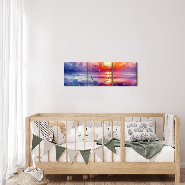 Obraz - Barevný umělecký západ slunce (s hodinami) (90x30 cm)