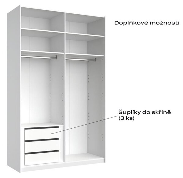 Skříň s posuvnými dveřmi 1,5x2,4m (Dveře Lesklé Bílé/Zrcadlo), série N Family