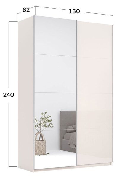 Skříň s posuvnými dveřmi Lili 1,5x2,4m (Dveře Lesklý Kašmír/Zrcadlo), série N Lily