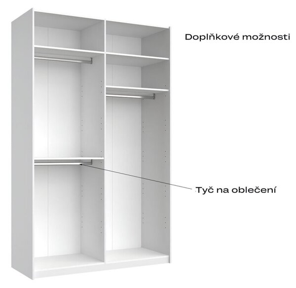 Skříň s posuvnými dveřmi 1,5x2,4m (Dveře Lesklé Bílé/Zrcadlo), série N Family