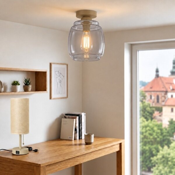 BRILAGI - LED Stropní svítidlo R GLASS 1xE27/60W/230V pr. 26 cm béžová/kouř šedá