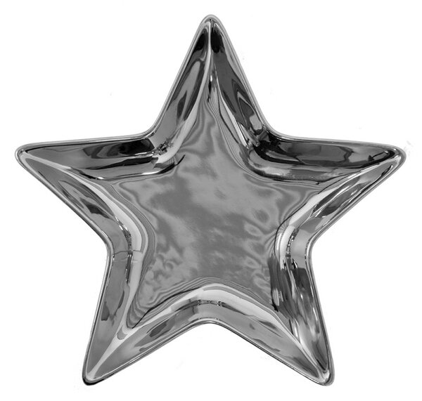 Stříbrná keramická miska ve tvaru hvězdy Silver Star – 16x16x2 cm