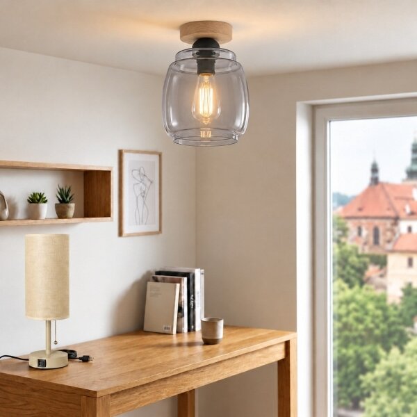 BRILAGI - LED Stropní svítidlo R GLASS 1xE27/60W/230V pr. 26 cm dub/kouř šedá