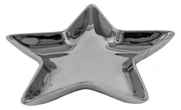 Stříbrná keramická miska ve tvaru hvězdy Silver Star – 16x16x2 cm