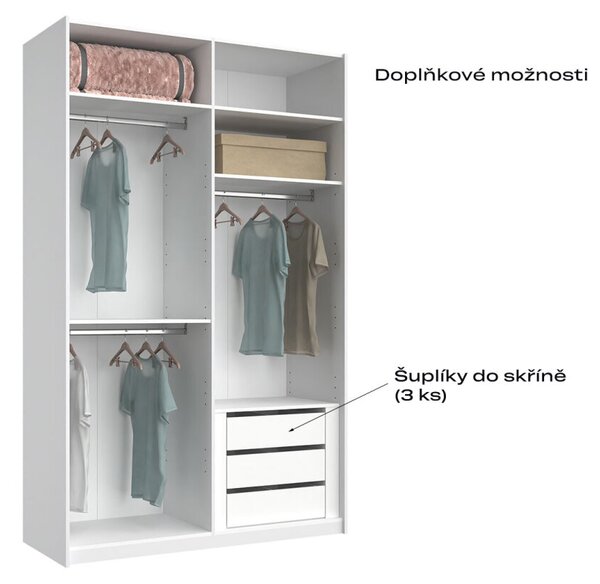 Skříň s posuvnými dveřmi 1,5x2,4m (Dveře Lesklé Bílé/Zrcadlo), série N Family