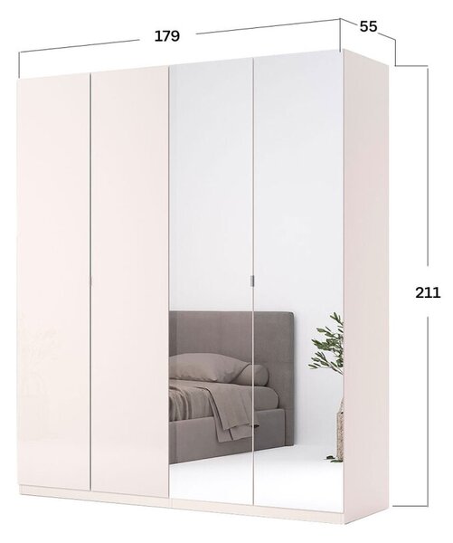 Skříň 4dveřová s zrcadlem Lesklý kašmír série N Lily