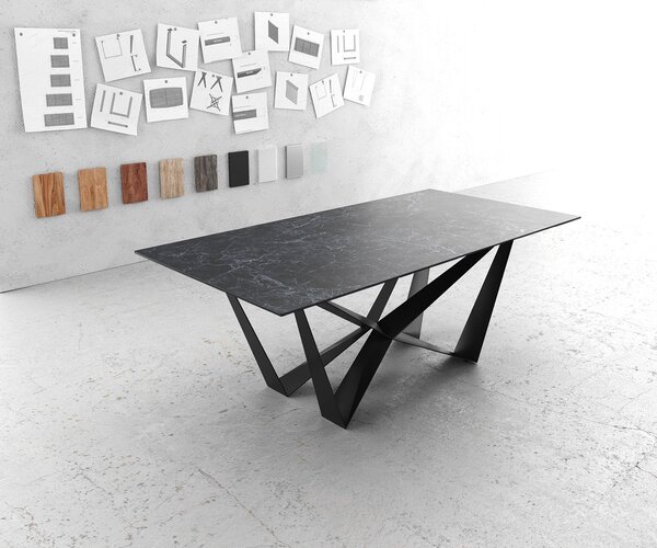 DELIFE Jídelní stůl Edge 200x100 cm keramika Laminam® Nero Greco antracitová středová noha plochá ocel černá