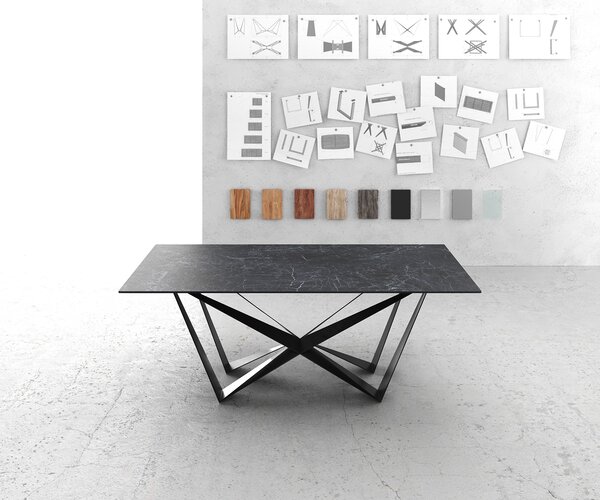 DELIFE Jídelní stůl Edge 200x100 cm keramika Laminam® Nero Greco antracitová středová noha plochá ocel černá