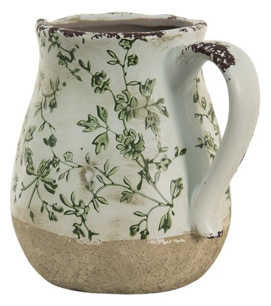 Keramický dekorační džbán se zelenými květy Carlijn M – 16x13x15 cm