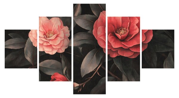 Obraz - Červené květy na temném pozadí (125x70 cm)