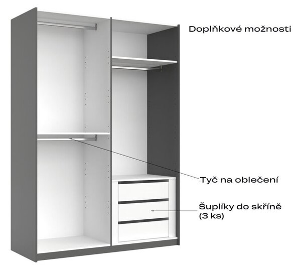 Skříň s posuvnými dveřmi 1,5x2,1 m (Dveře Grafit/Zrcadlo) série N Dominika