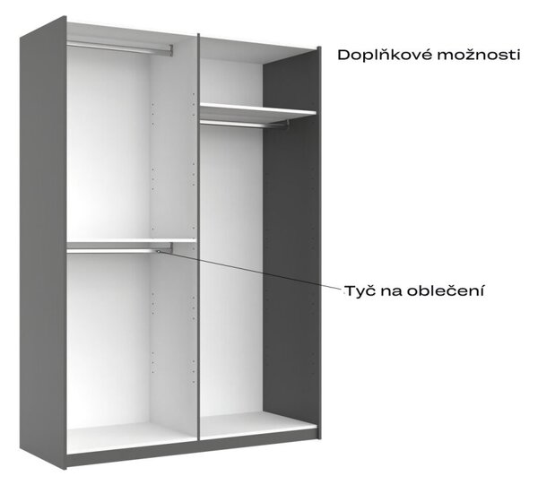 Skříň s posuvnými dveřmi 1,5x2,1 m (Dveře Grafit/Zrcadlo) série N Dominika