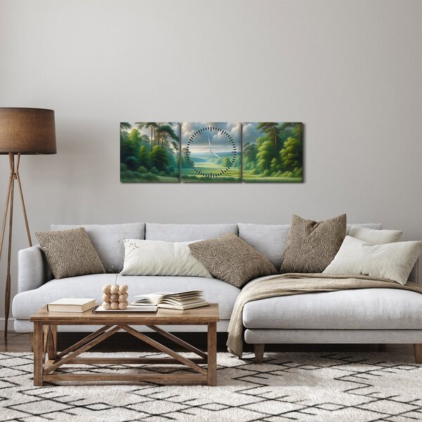 Obraz - Zelená krajina (s hodinami) (90x30 cm)