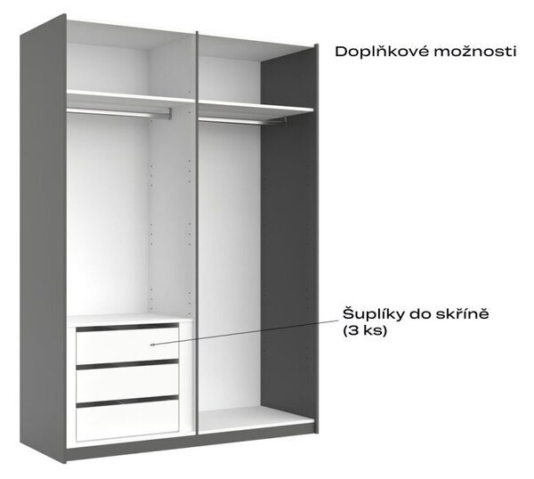 Skříň s posuvnými dveřmi 1,5x2,1 m (Dveře Grafit/Zrcadlo) série N Dominika