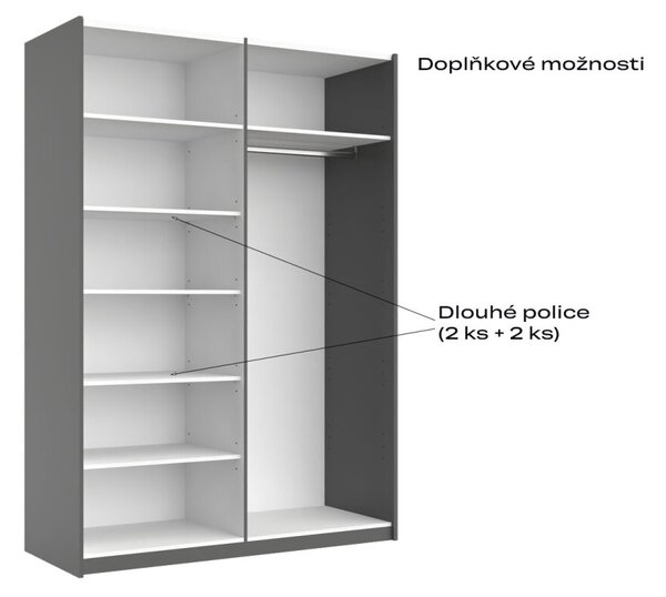 Skříň s posuvnými dveřmi 1,5x2,1 m (Dveře Grafit/Zrcadlo) série N Dominika