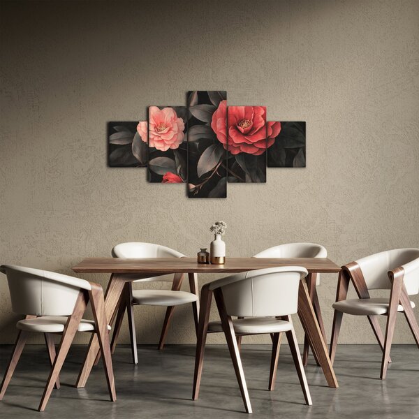 Obraz - Červené květy na temném pozadí (125x70 cm)