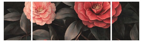 Obraz - Červené květy na temném pozadí (170x50 cm)