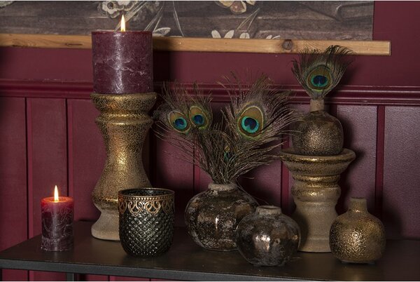 Zeleno zlatý skleněný svícen s patinou Tealight – 8x9 cm