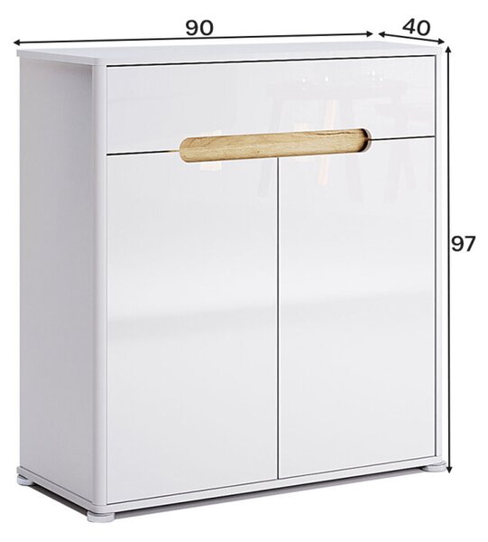 Komoda 2D 1Š, bílý lesk Stella