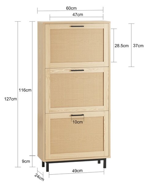 Sobuy Fsr155-N Výklopný Botník Úzký Botník Komoda Na Boty Přírodní 60 X 127 X 24 Cm